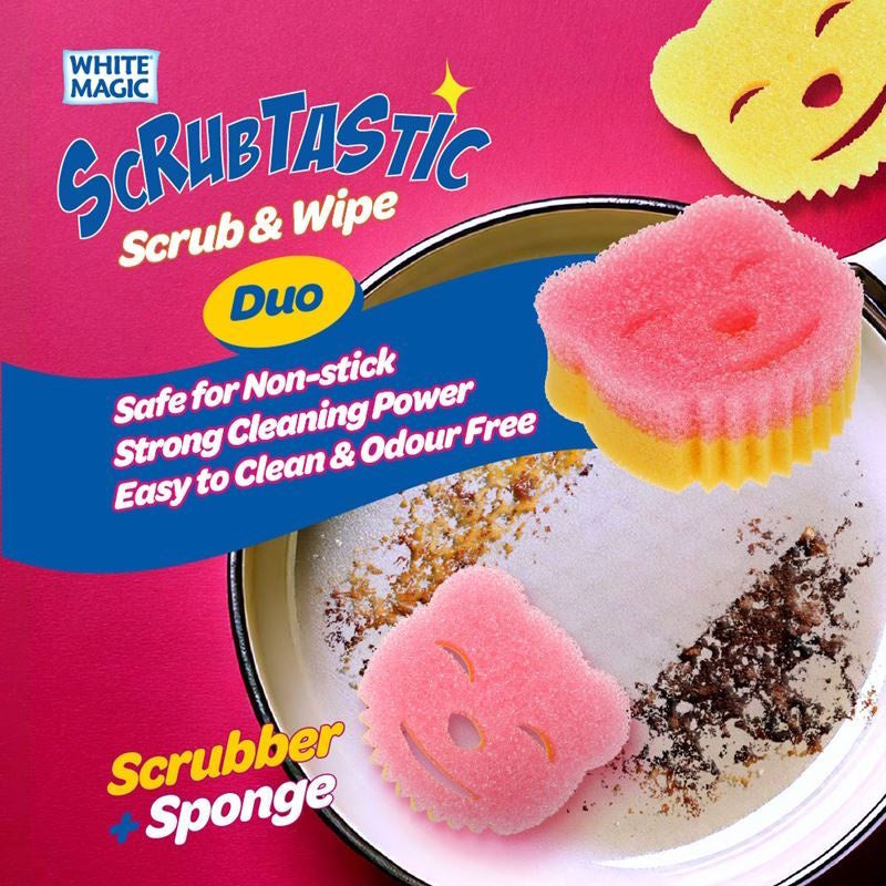 White Magic – Scrubtastic Scrub & Wipe Sponge Duo Pack of 3