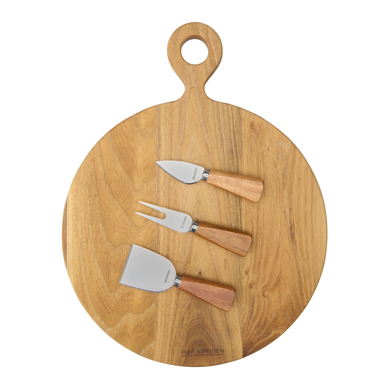 Peer Sorensen 4 Piece Cheese Knife and Round Board Set 41x32x1.9cm Teak