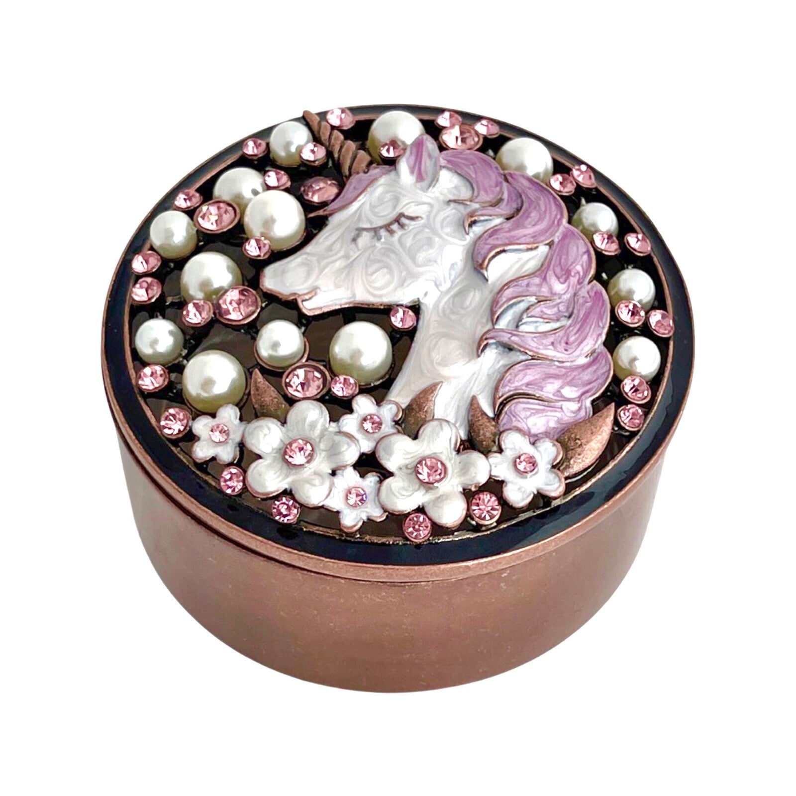 Russell Collection Giftware - Mauve Epoxy Box Unicorn With Pearls 7.5x7.5x4cm