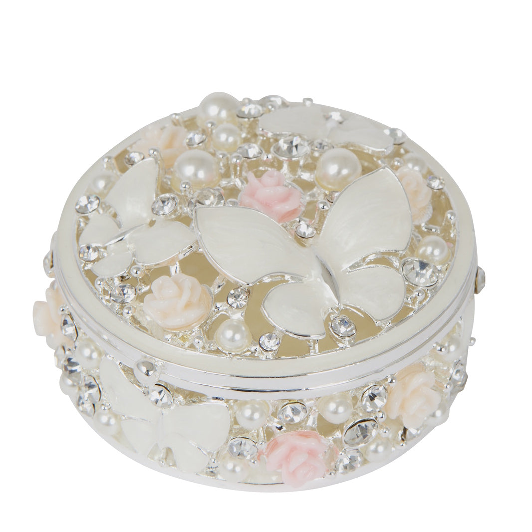 Russell Collection Giftware - Epoxy Trinket Box With Roses And Butterflies 6x6x3cm