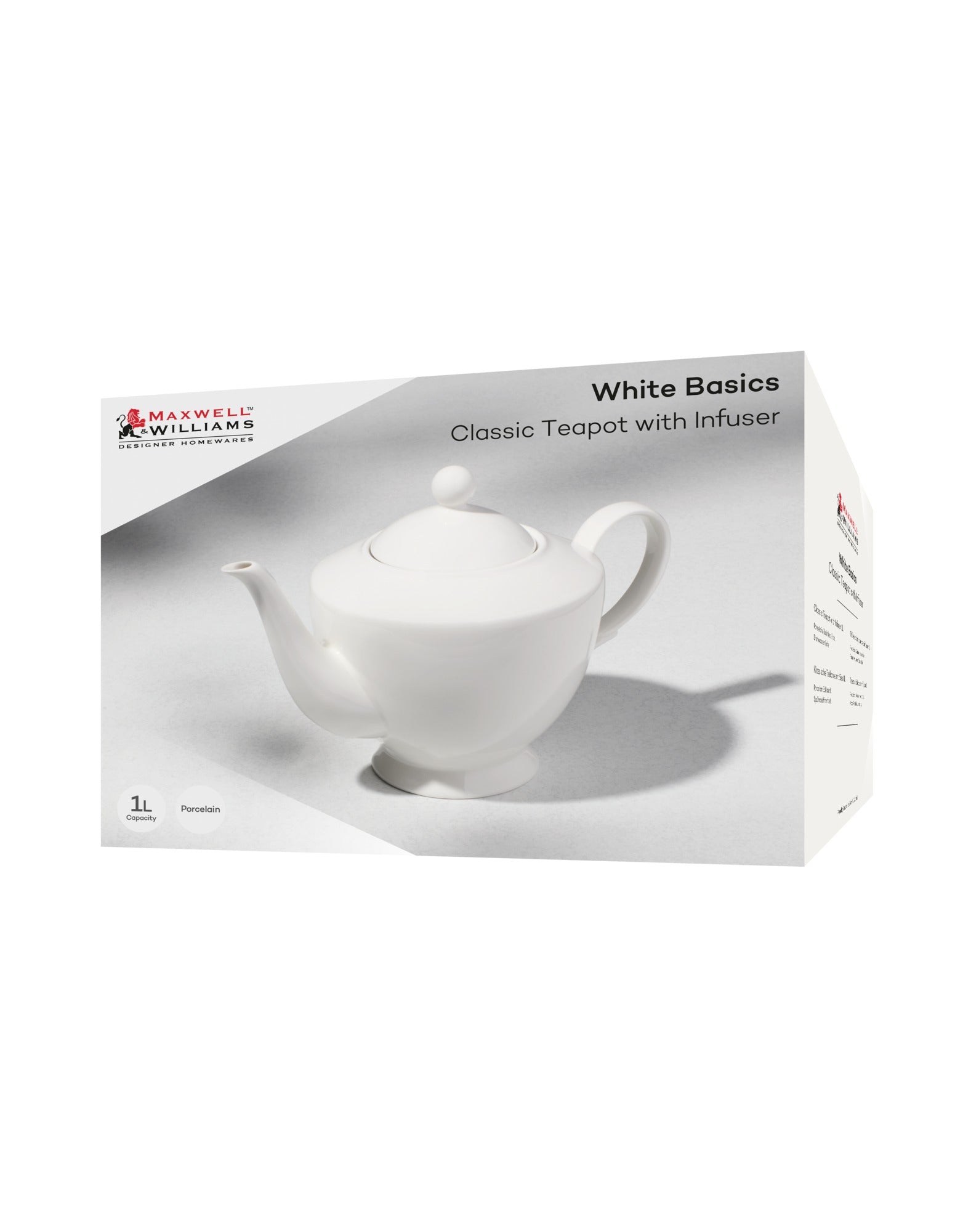 Maxwell & Williams White Basics Classic Teapot With Infuser 1L Gift Boxed