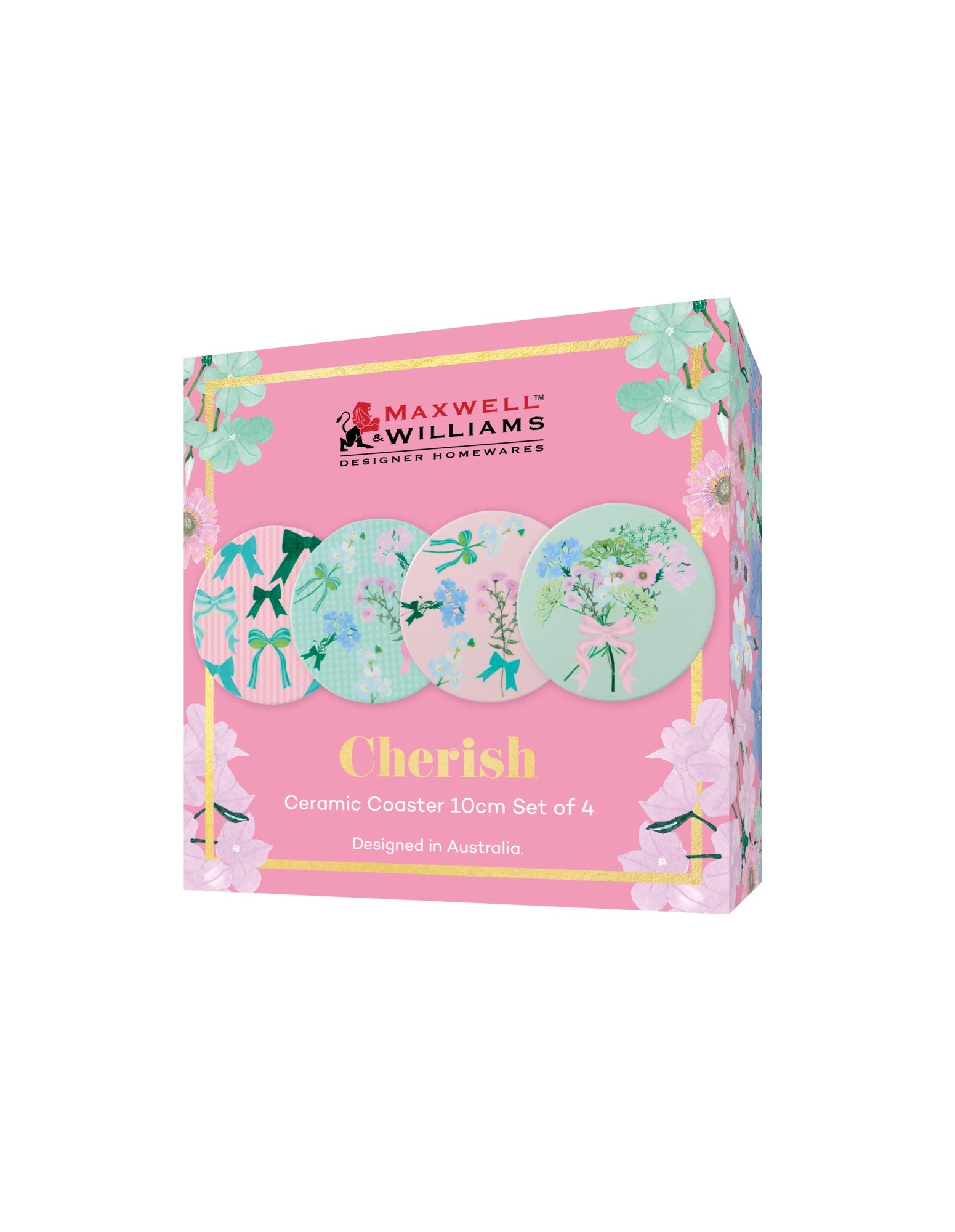 Maxwell & Williams Cherish Ceramic Coaster 10cm Set of 4 Assorted Gift Boxed