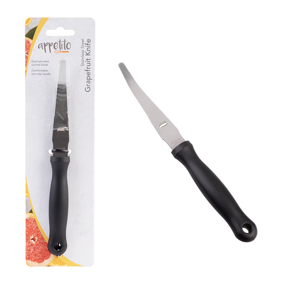 Appetito Stainless Steel Grapefruit Knife W/ Black Handle