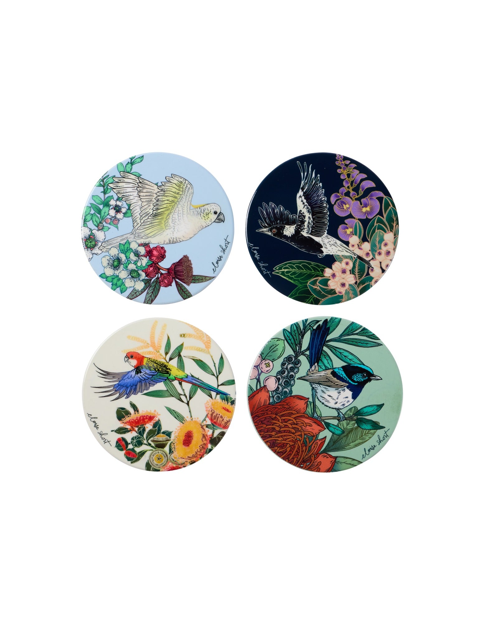 Maxwell & Williams Eloise Short Native Grace Ceramic Coaster 10cm Set of 4 Assorted Gift Boxed