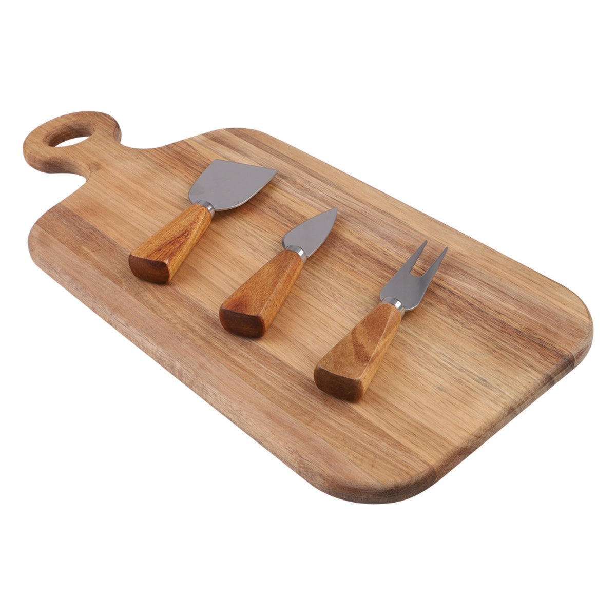 Alfresco Lane 4 Piece Oblong Acacia Wood Cheese Paddle W/ Knives 43cm X 20cm