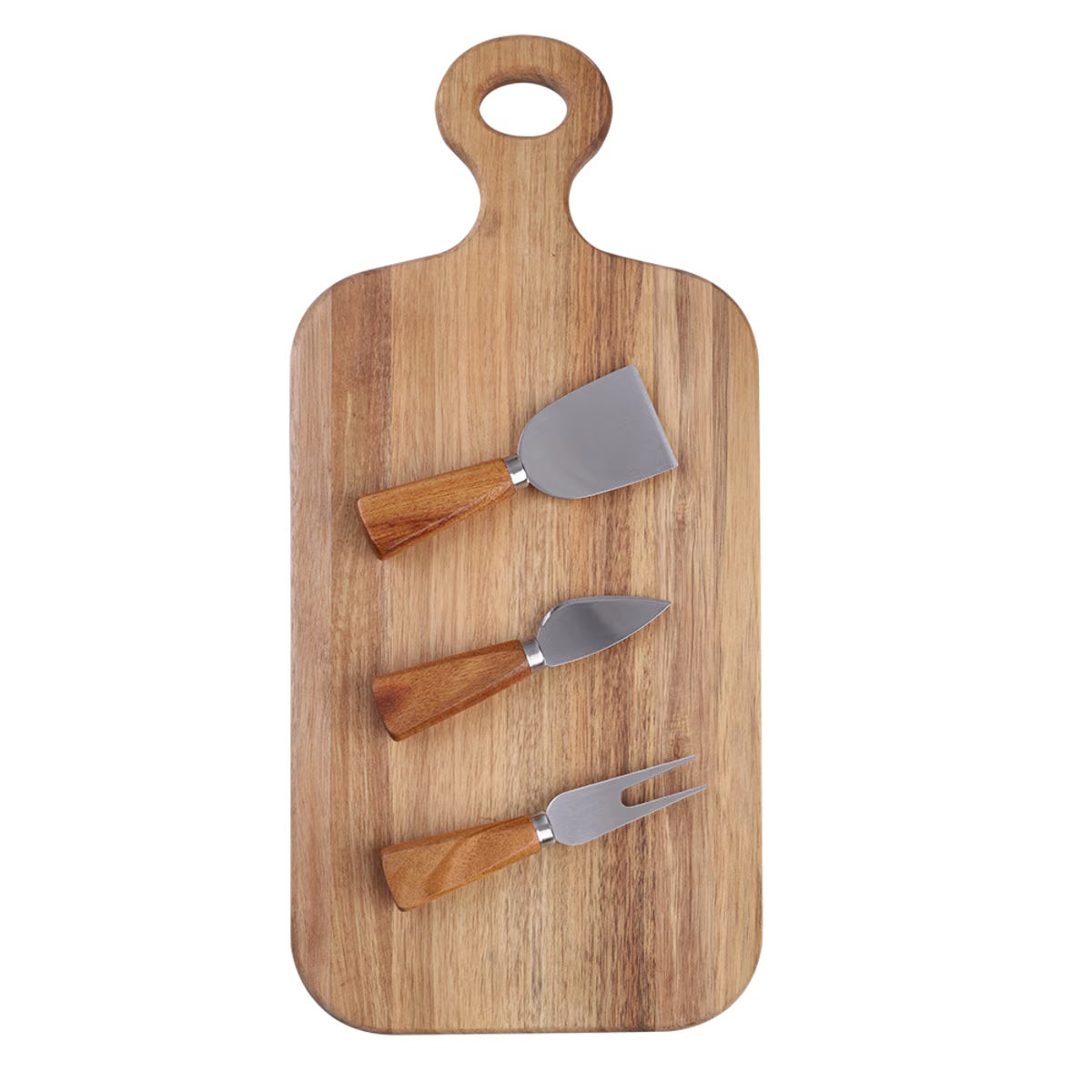 Alfresco Lane 4 Piece Oblong Acacia Wood Cheese Paddle W/ Knives 43cm X 20cm