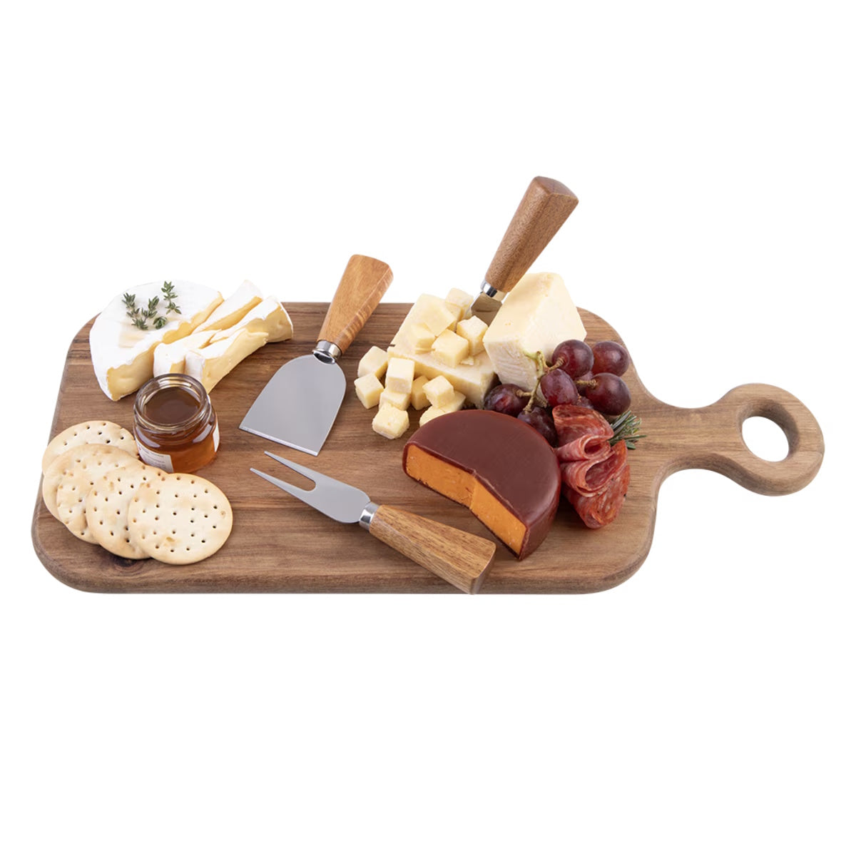 Alfresco Lane 4 Piece Oblong Acacia Wood Cheese Paddle W/ Knives 43cm X 20cm