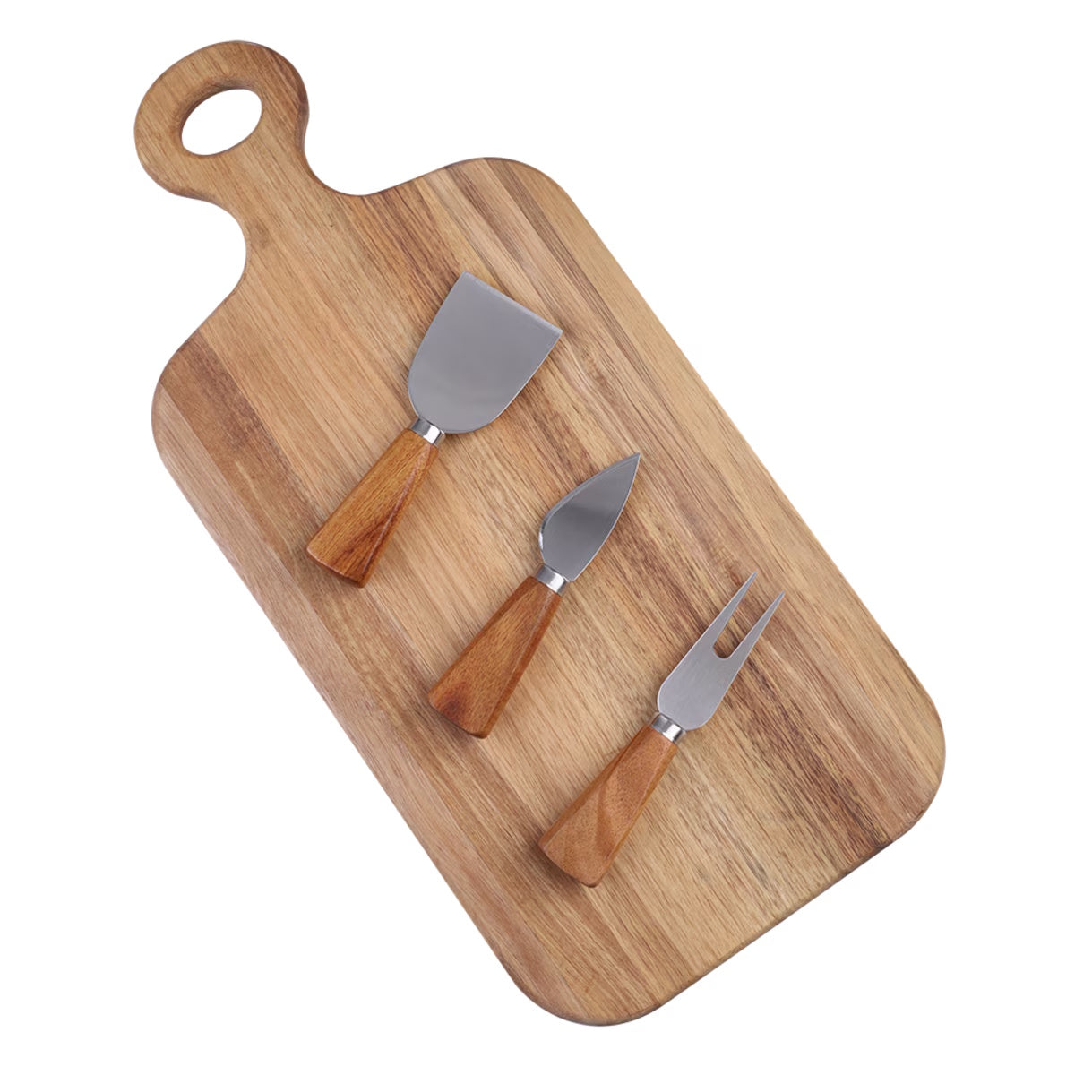 Alfresco Lane 4 Piece Oblong Acacia Wood Cheese Paddle W/ Knives 43cm X 20cm