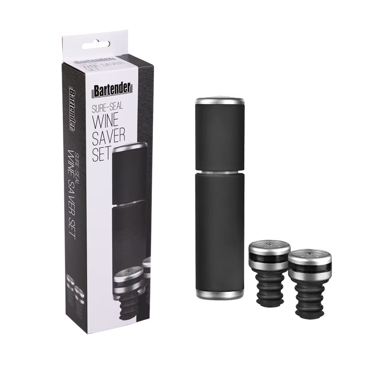 Bartender Sure-seal Wine Saver Set - Black