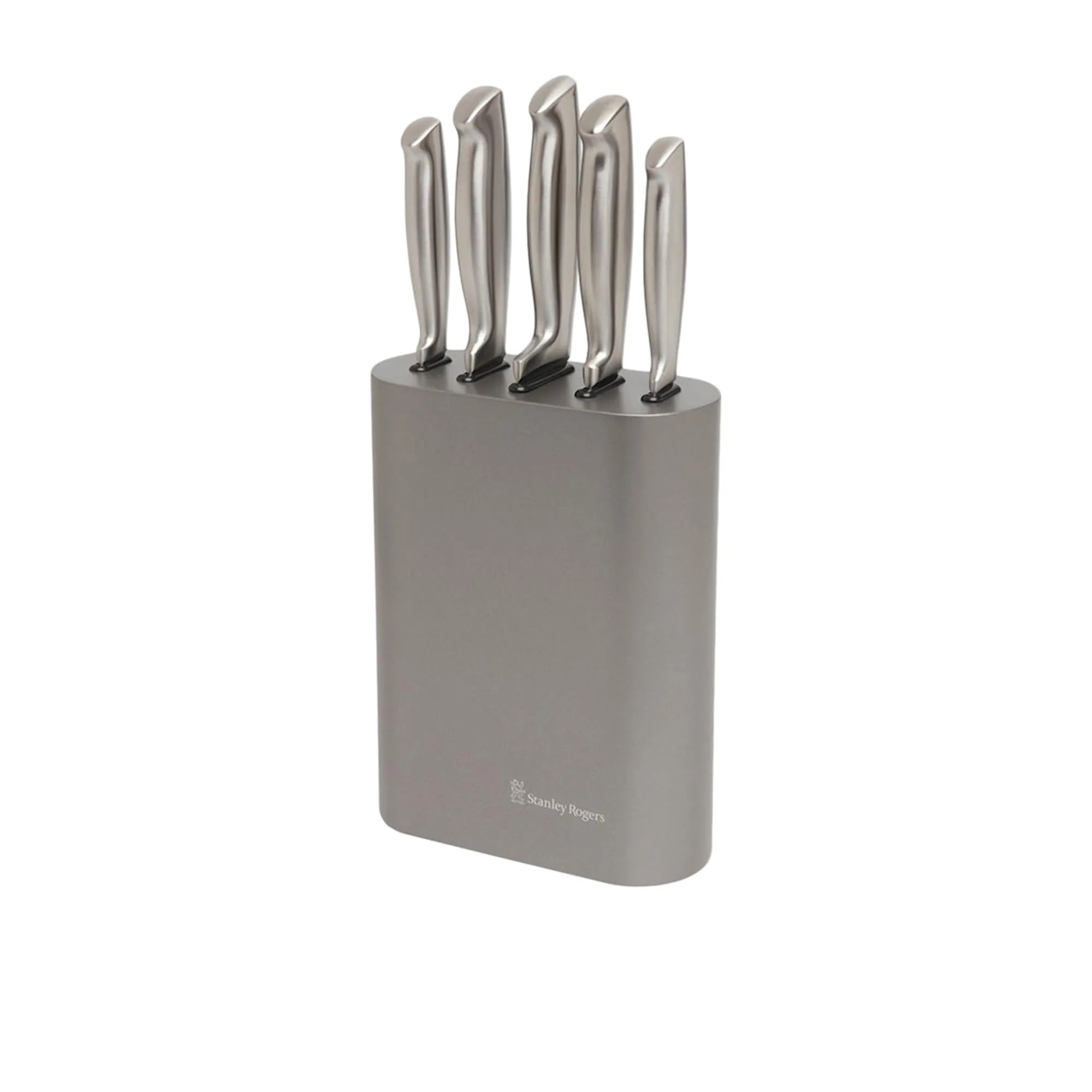 Stanley Rogers 6pc Oval Vertical Metallic Knife Block Set Pewter