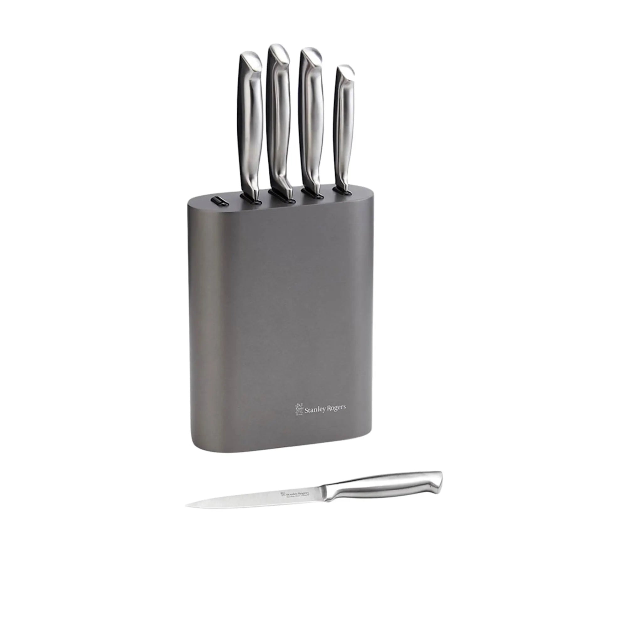 Stanley Rogers 6pc Oval Vertical Metallic Knife Block Set Pewter
