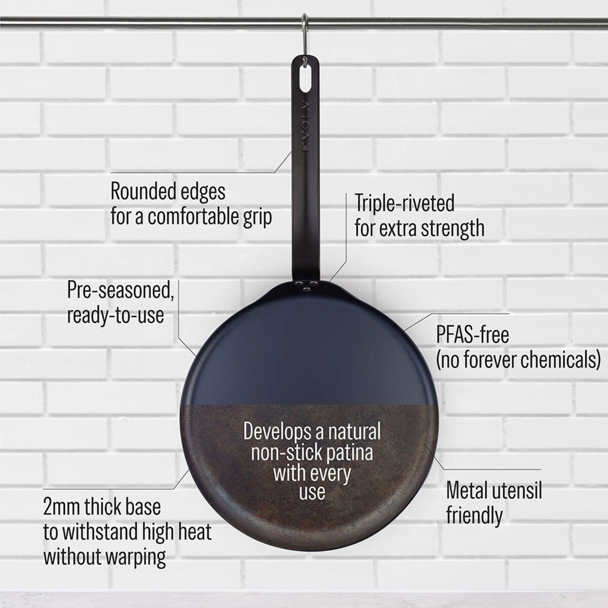 Evolv Pre-seasoned Carbon Steel Crêpe/Roti Pan 28cm