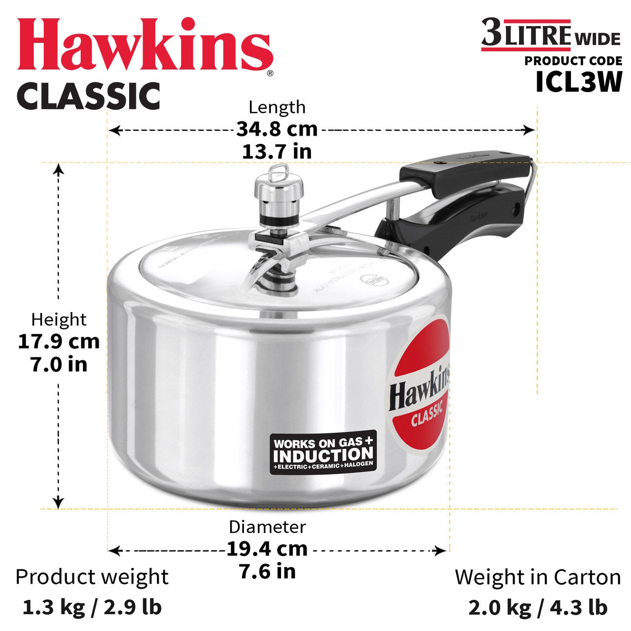 Hawkins Classic Induction 4L Pressure Cooker ICL40
