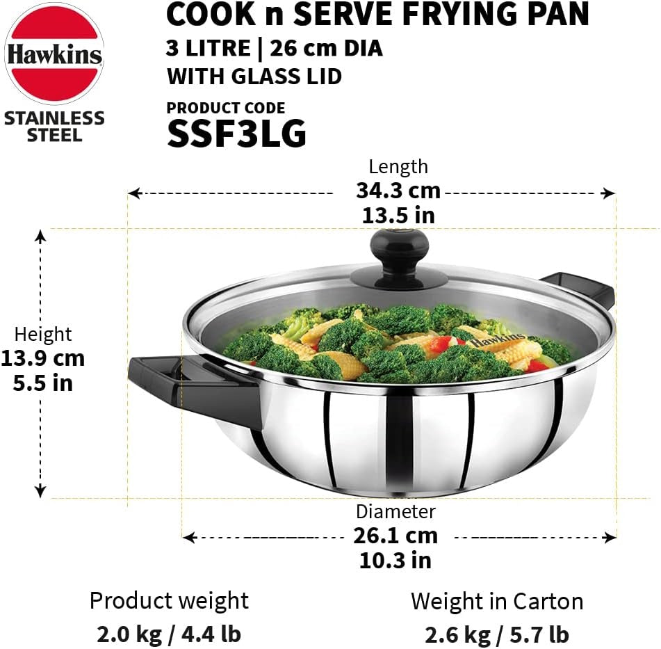 Hawkins Staineless Steel CnS Frying Pan w/G Lid SSF3LG