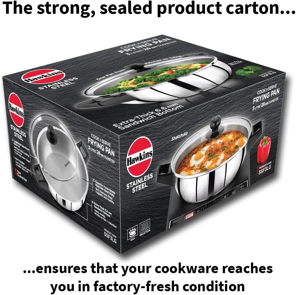 Hawkins Staineless Steel CnS Frying Pan w/G Lid SSF3LG