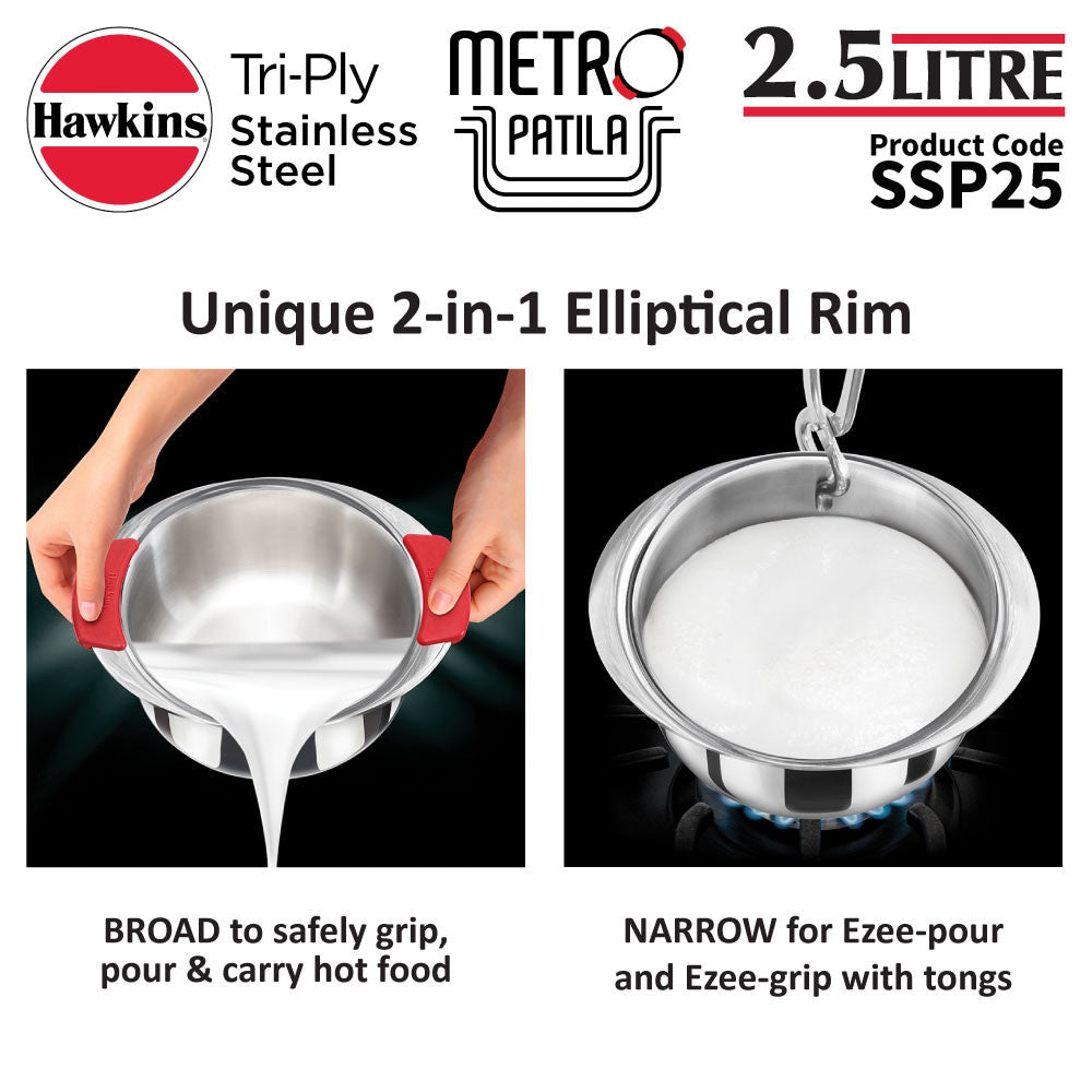 Hawkins Stainless Steel Triply Metro Patila SSP25