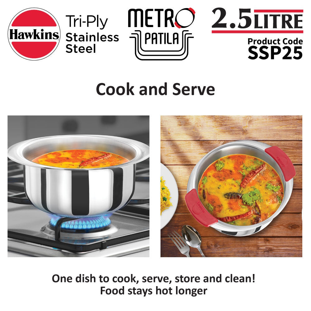 Hawkins Stainless Steel Triply Metro Patila SSP25