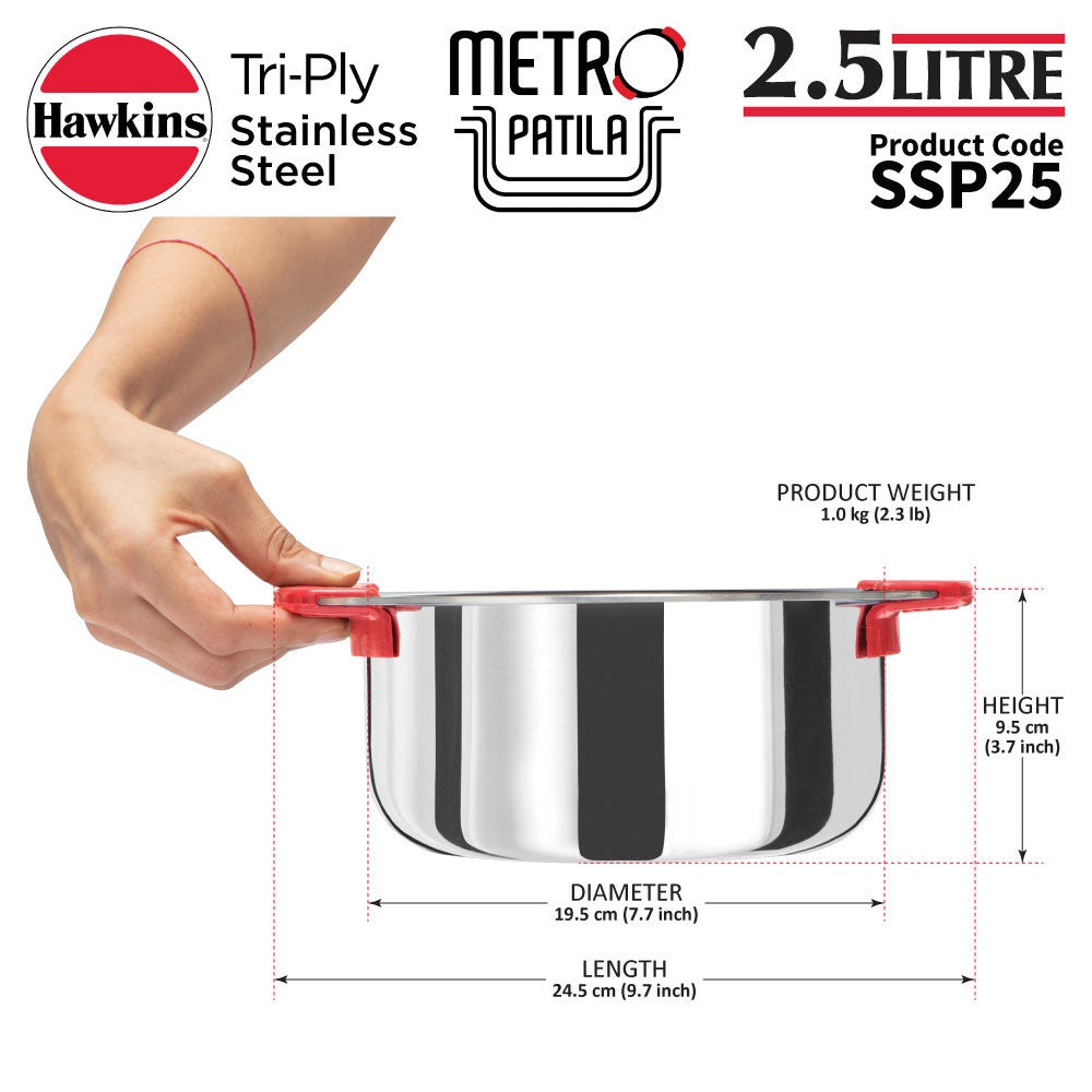 Hawkins Stainless Steel Triply Metro Patila SSP25