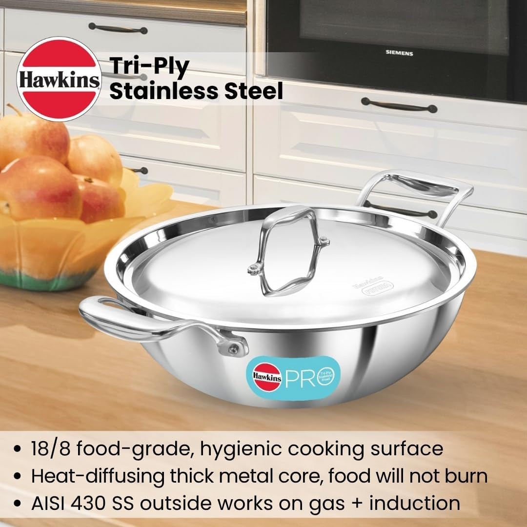 Hawkins Pro Deep- Fry Pan Triply Stainless Steel 3.5L PSK35S