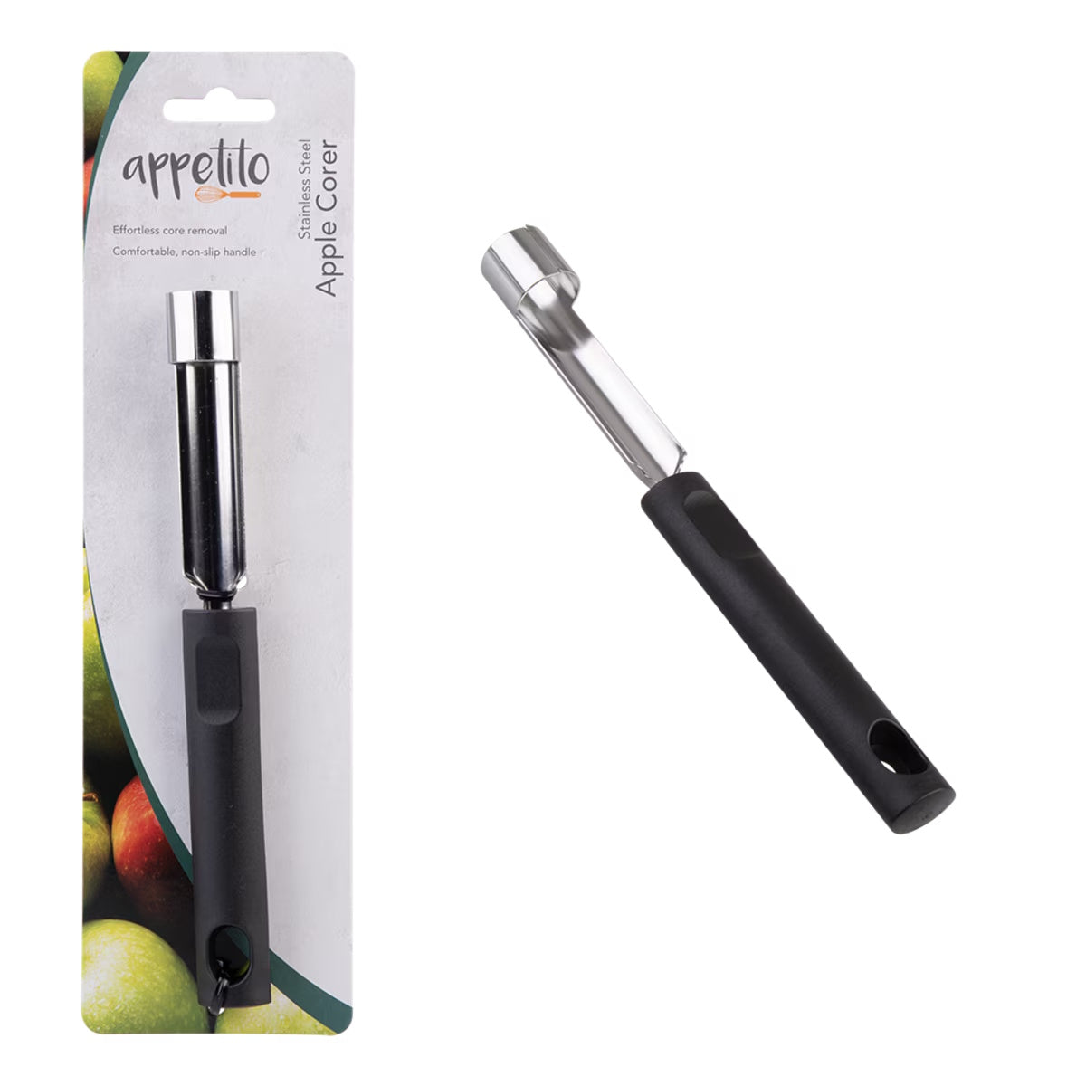 Appetito Stainless Steel Apple Corer W/ Black Handle