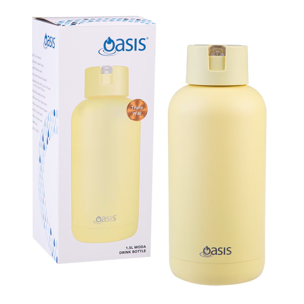 Oasis Moda Ceramic Lined S/S Triple Wall Ins. Drink bottle 1.5l (Daffodil)