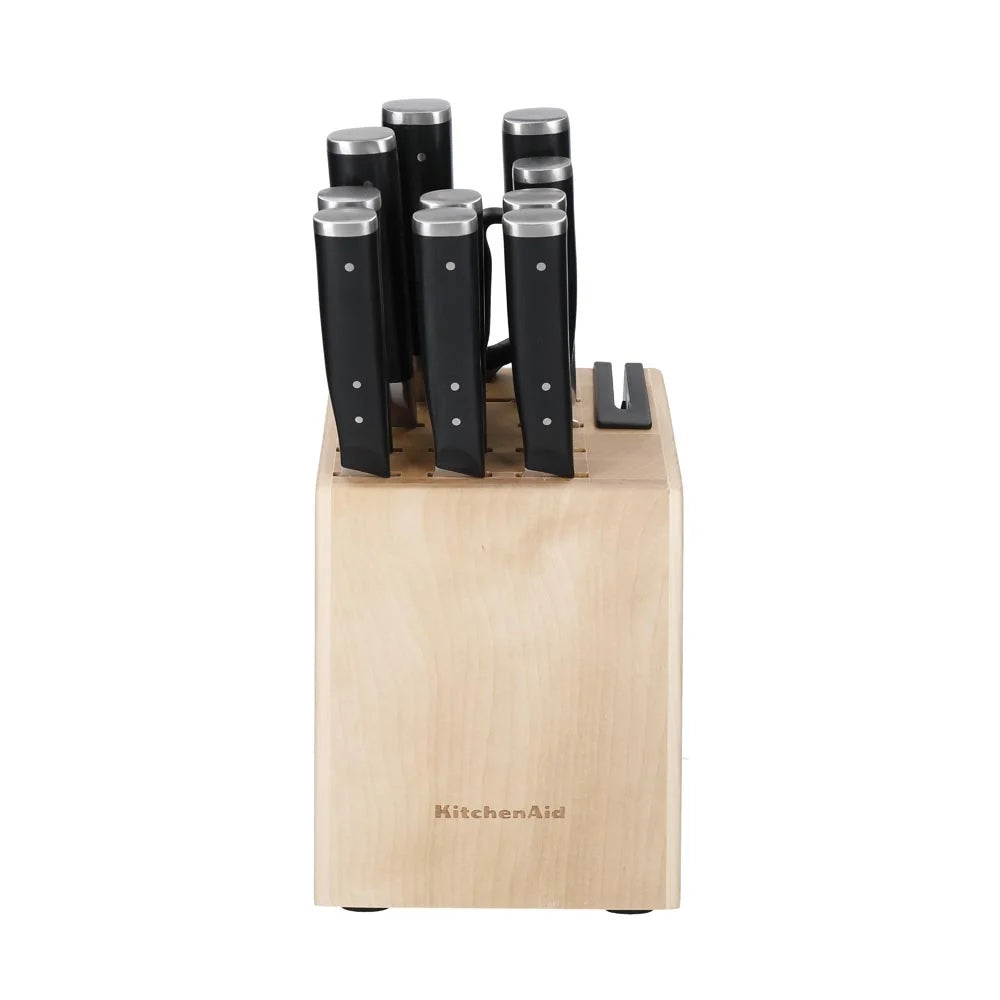 11pc KitchenAid Gourmet Birch Wood Knife Block Set W/ Built-In Sharpener 11pc
