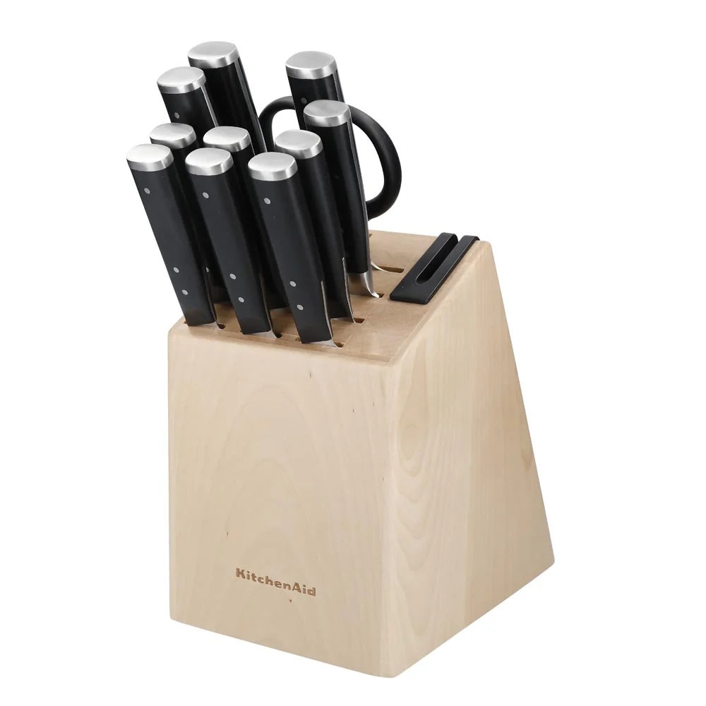 11pc KitchenAid Gourmet Birch Wood Knife Block Set W/ Built-In Sharpener 11pc