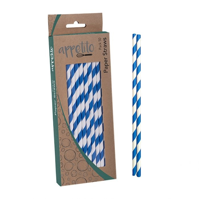 Appetito Paper Straws Pack 50 - Blue Stripes