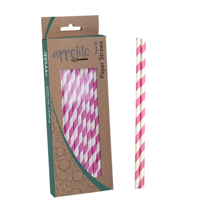 Appetito Paper Straws Pack 50 - Pink Stripes