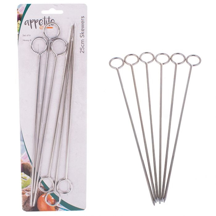 Appetito Chrome Skewers 25cm Set 6