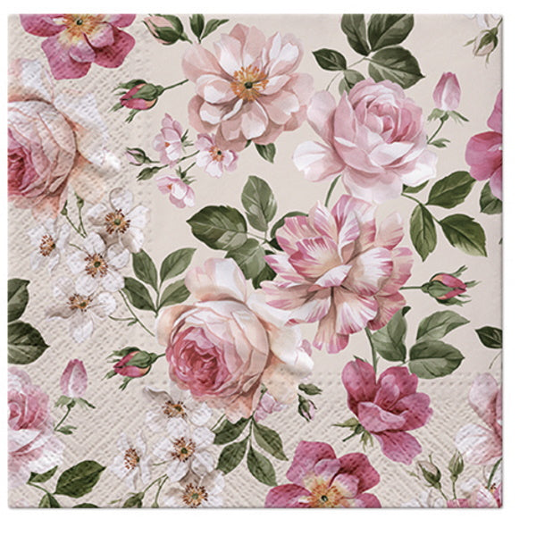 Paw Lunch Napkin 33cm Roses Glory Cream