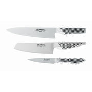 Global 3 Piece Knife Set - Cook's Knife 20cm, Vegetable Knife 14cm, Paring Knife 9cm