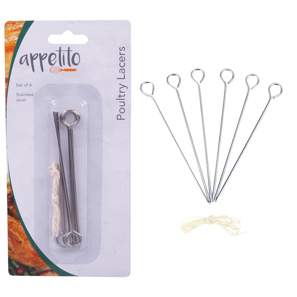 Appetito Stainless Steel Poultry Lacers Set 6