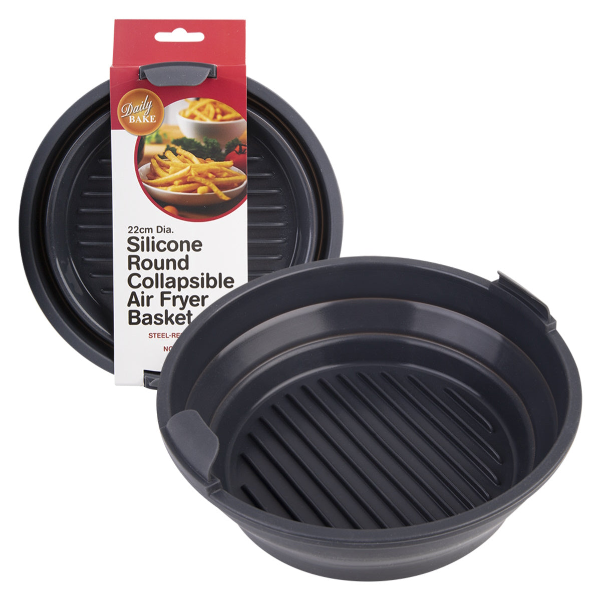 Silicone round collapsible air fryer basket 22cm Dia. (charcoal)