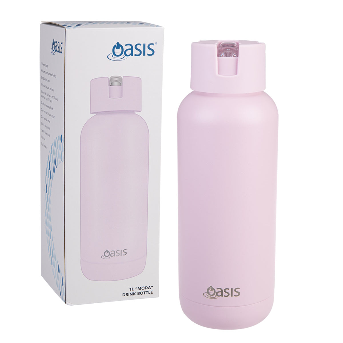 Oasis Moda Ceramic Lined Stainless Steel Triple Wall Insulated Drink Bottle 1l - Pink Lemonade