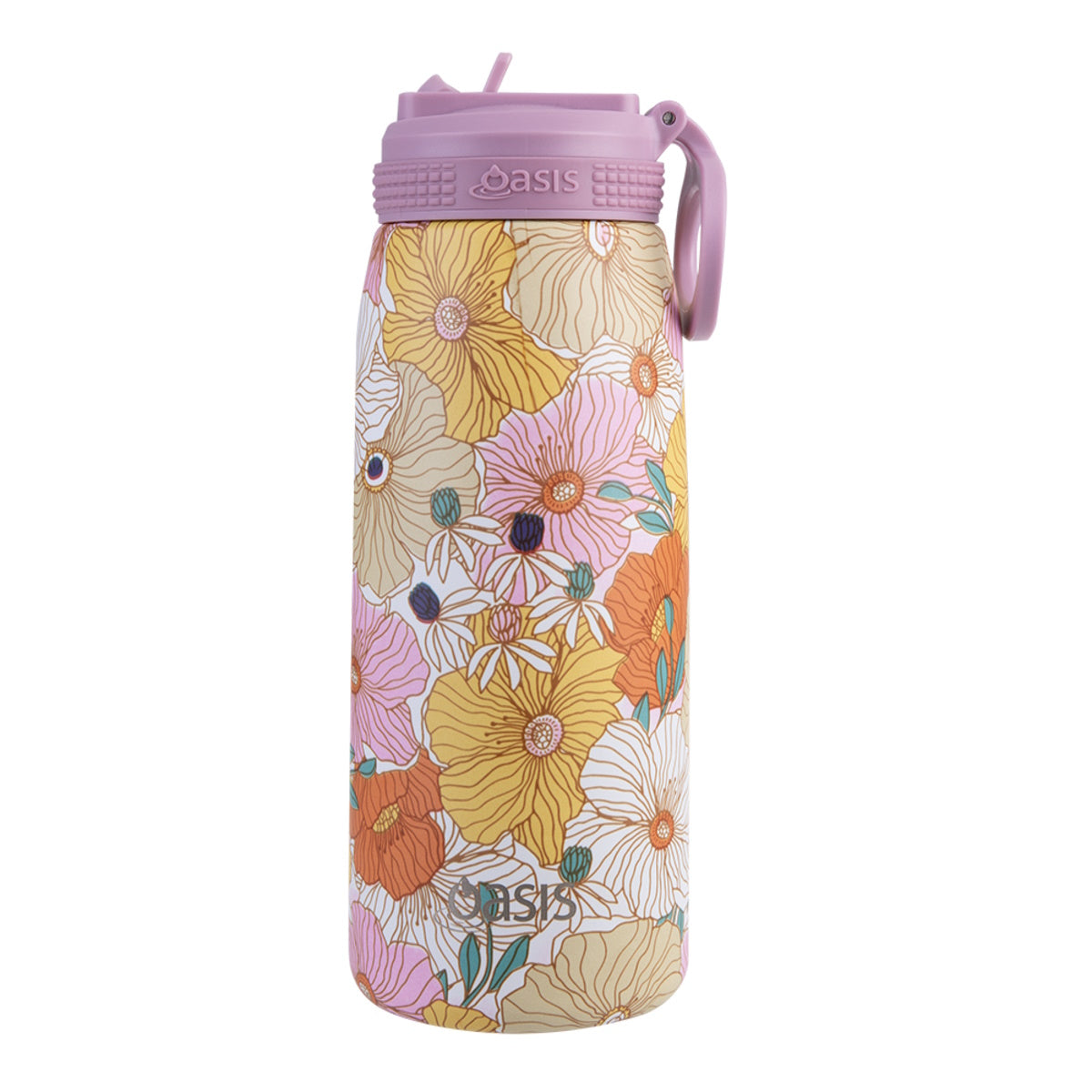 Oasis Stainless Steel Double Wall Insulated Sports Bottle With Sipper Straw 780ml - Retro Floral