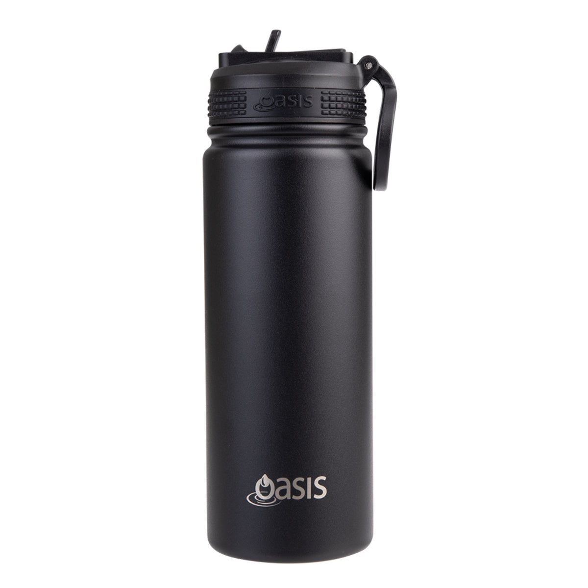 Oasis Stainless Steel Double Wall Insulated Challenger Sports Bottle With Sipper Straw 550ml - Black