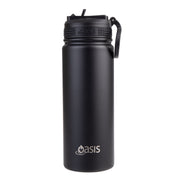 Oasis Stainless Steel Double Wall Insulated Challenger Sports Bottle With Sipper Straw 550ml - Black