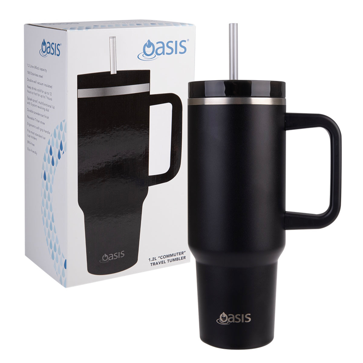 Oasis Stainless Steel Double Wall Insulated Commuter Travel Tumbler 1.2l BLACK