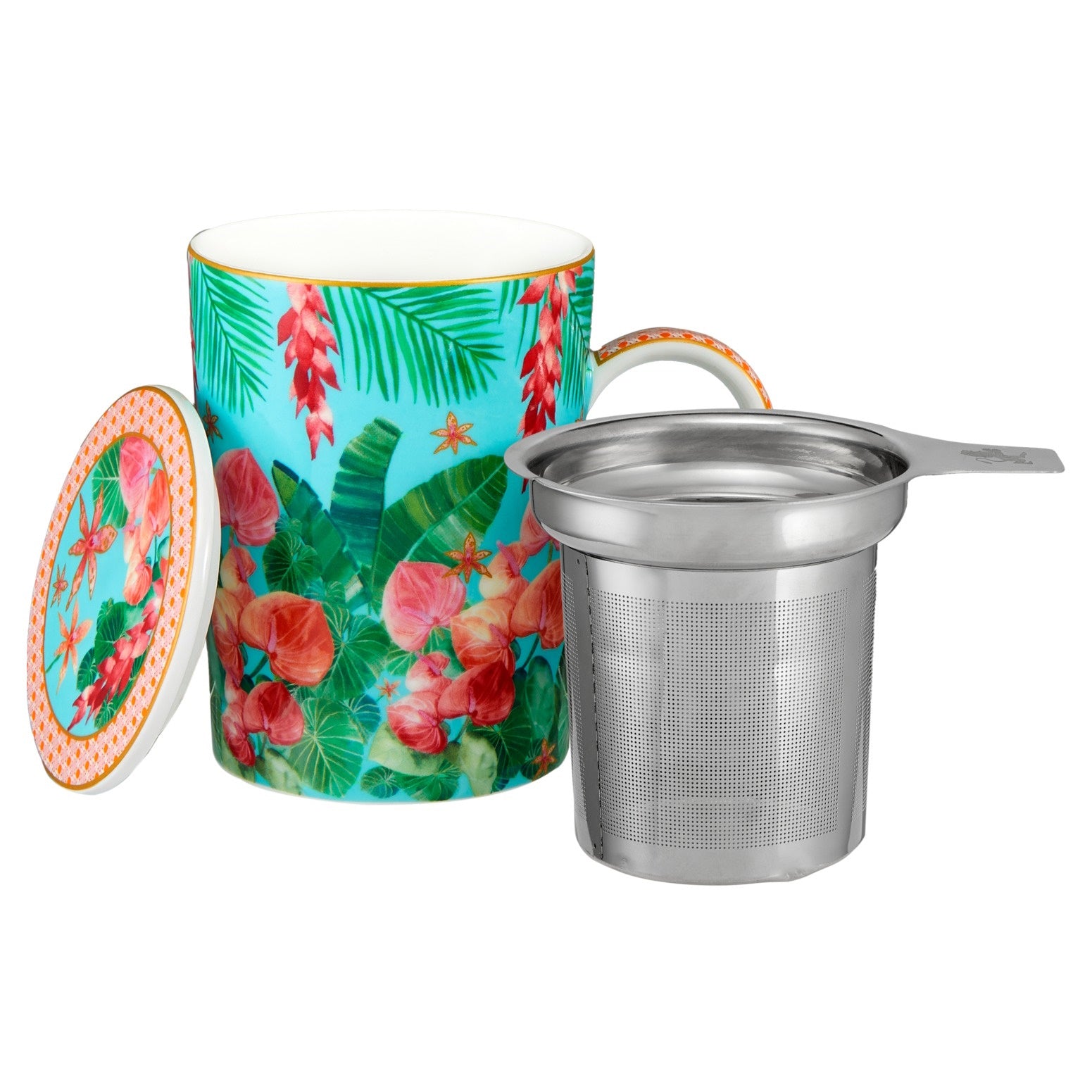 Maxwell & Williams Teas & C's Tropicana Lidded Mug With Infuser 340ML Blue Gift Boxed
