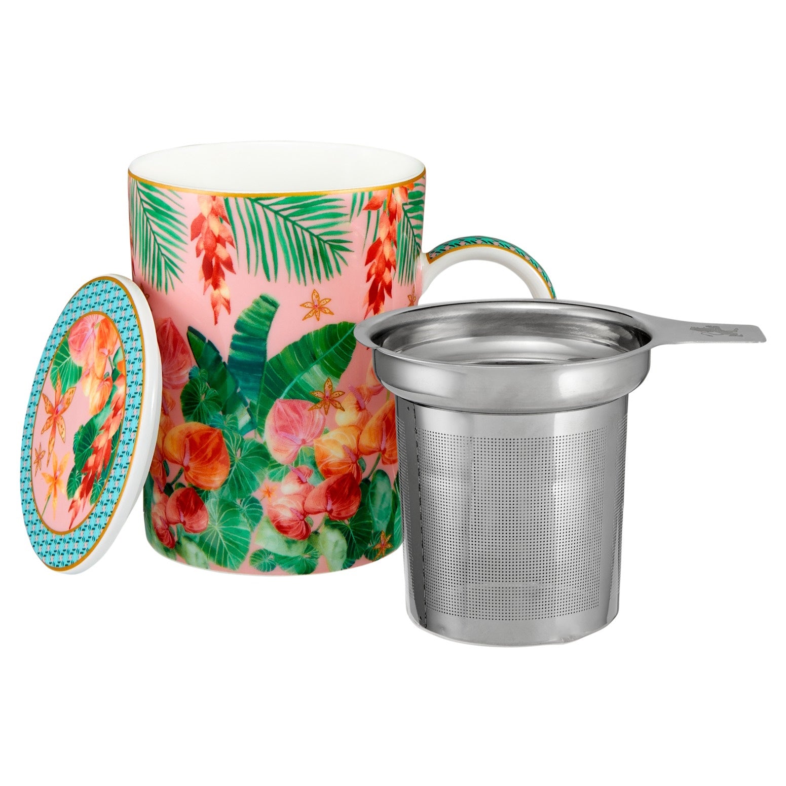 Maxwell & Williams Teas & C's Tropicana Lidded Mug With Infuser 340ML Pink Gift Boxed