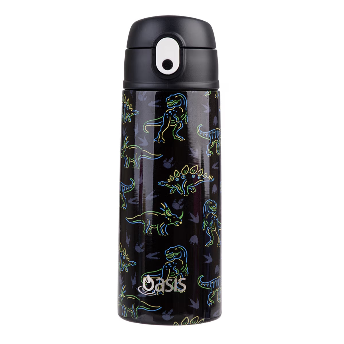 Oasis Stainless Steel Double Wall Insulated Kid's Drink Bottle With Sipper 550ml - Neon Dinosaurs