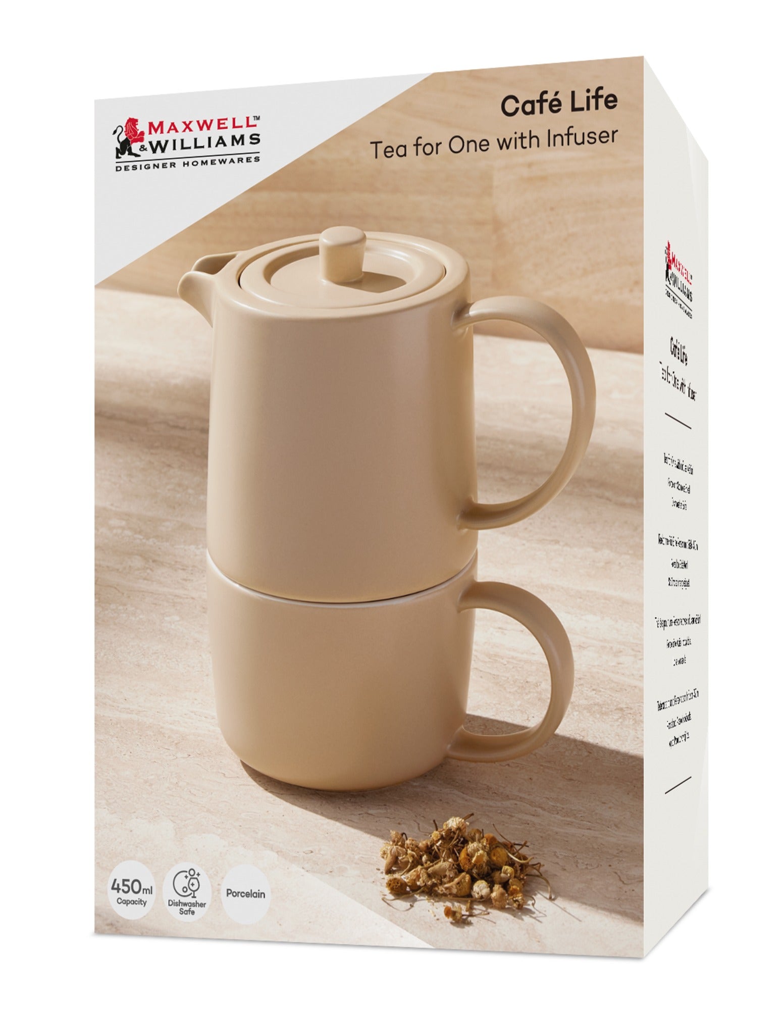Maxwell & Williams Cafe Life Tea for One With Infuser 450ML Sand