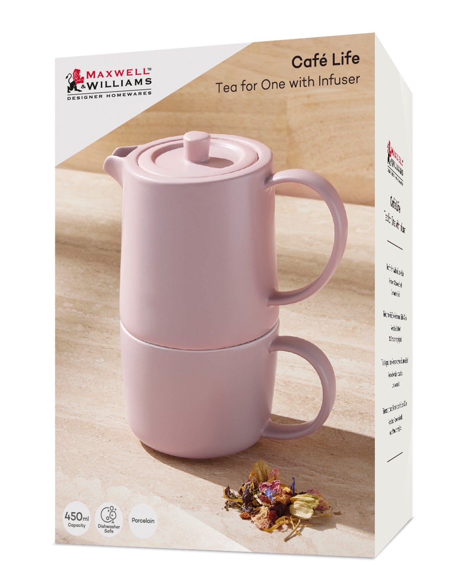 Maxwell & Williams Cafe Life Tea for One With Infuser 450ML Rose Gift Boxed