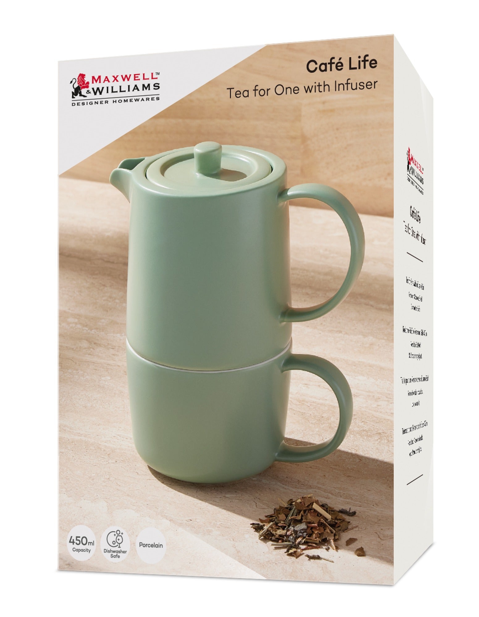 Maxwell & Williams Cafe Life Tea for One With Infuser 450ML Seafoam Gift Boxed