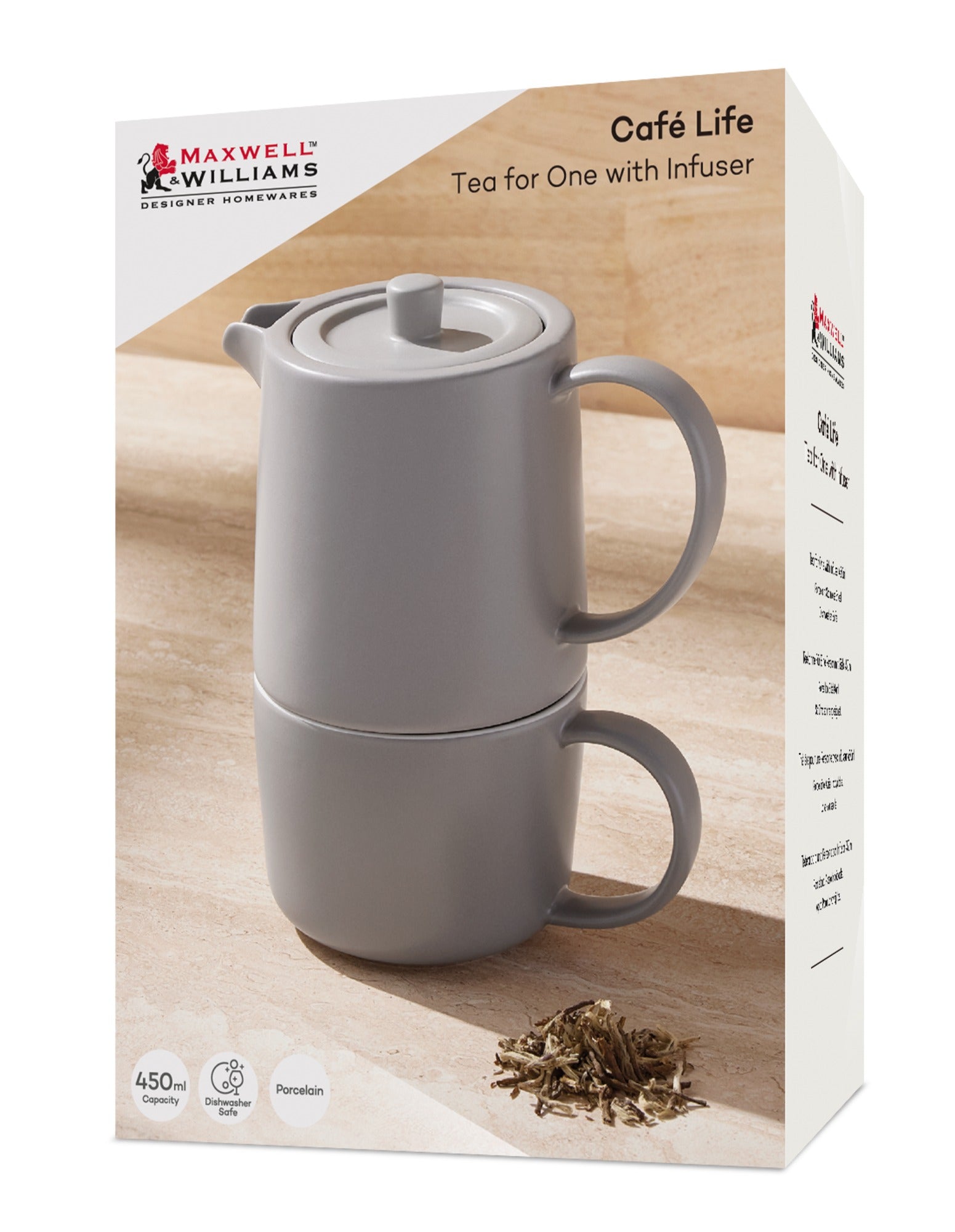 Maxwell & Williams Cafe Life Tea for One With Infuser 450ML Grey Gift Boxed