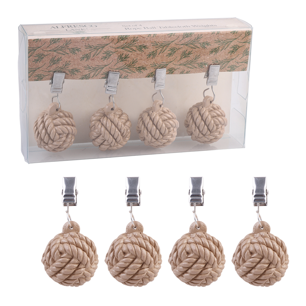 Alfresco Lane Tablecloth Weights Set 4 - Rope Balls - Natural