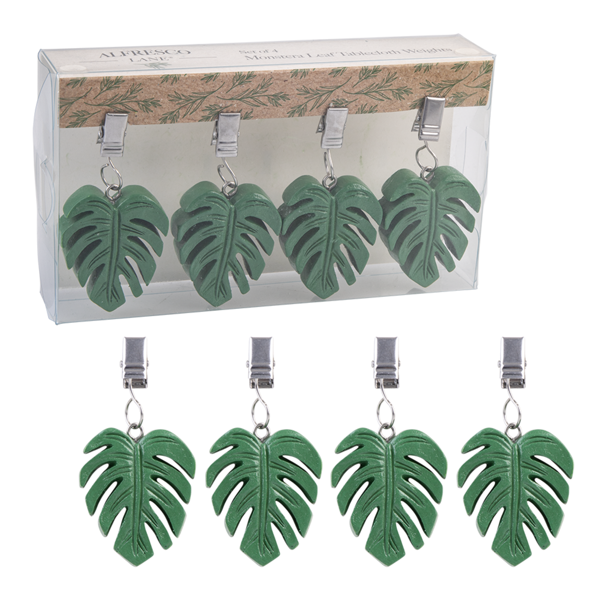 Alfresco Lane Tablecloth Weights Set 4 - Monstera Leaf - Green