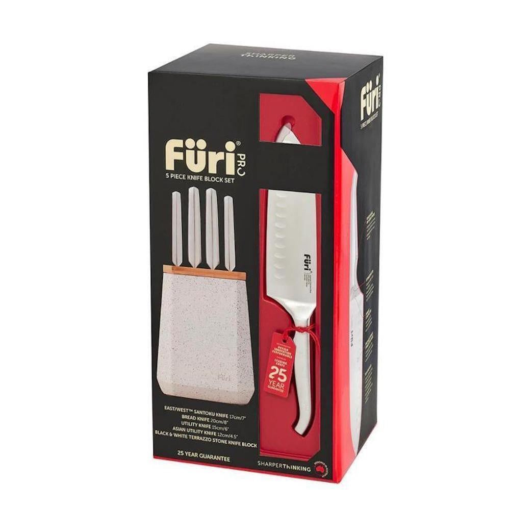 Furi Pro Stone Knife Block Set 5pc – Black & White Terrazzo