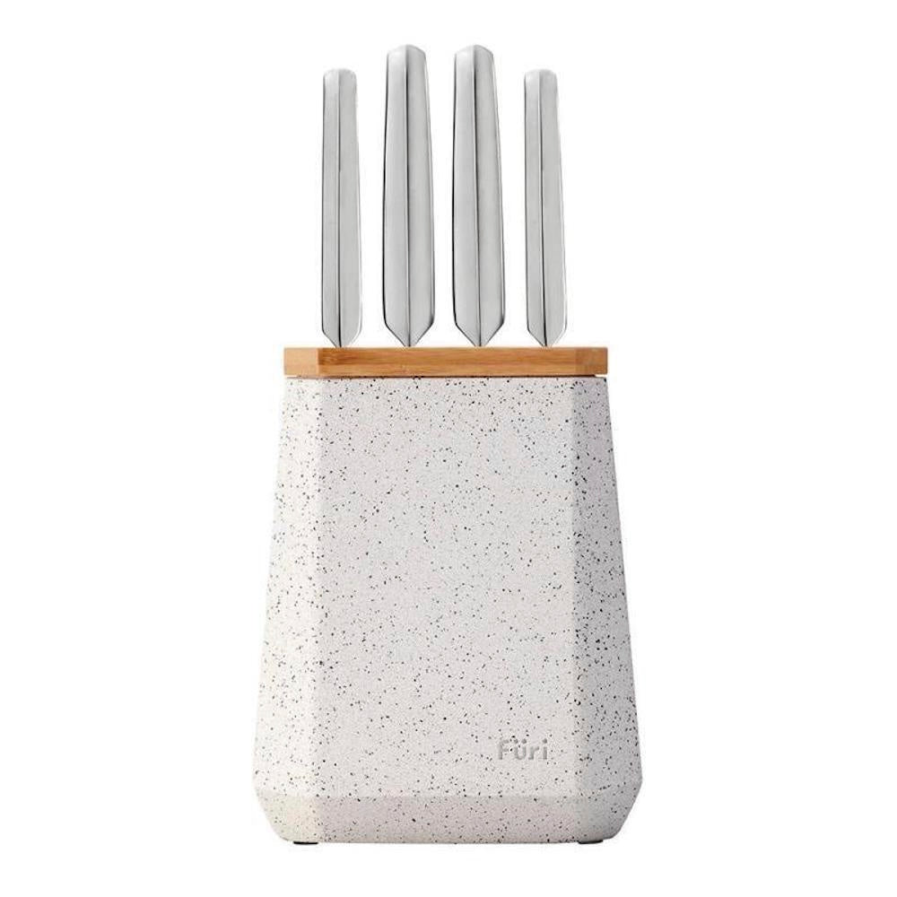 Furi Pro Stone Knife Block Set 5pc – Black & White Terrazzo